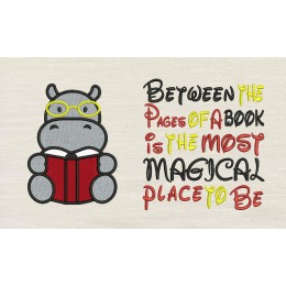 Hippo applique with Between the Pages Reading Pillow