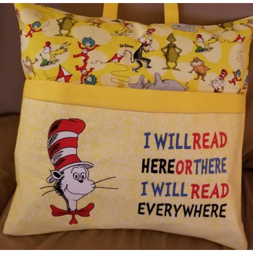 Cat in the hat with i will read reading pillow