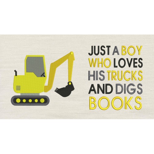 Digger with Just a Boy Reading Pillow embroidery design