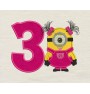 Girl Minion birthday number 3 embroidery design
