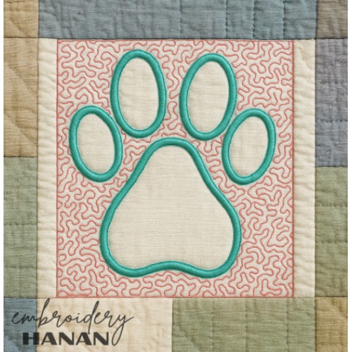 Cat paw quilt block stippling in the hoop embroidery design