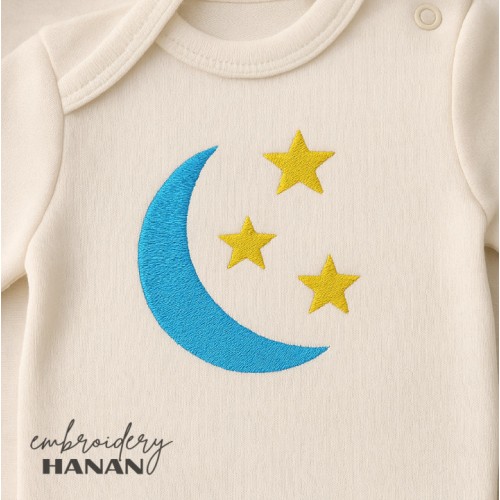 Moon and stars embroidery design