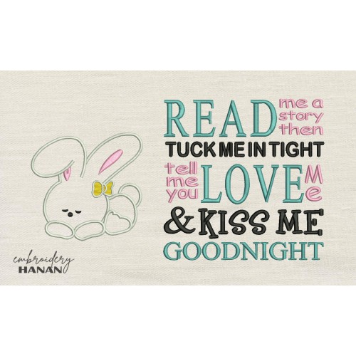 Bunny read me a story embroidery design