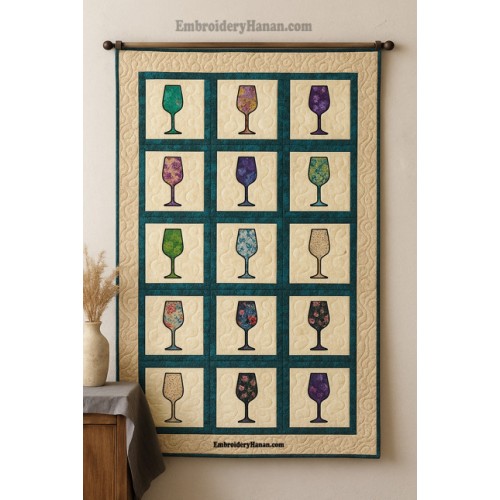 Wine Glass Quilt Block in the hoop Embroidery Design