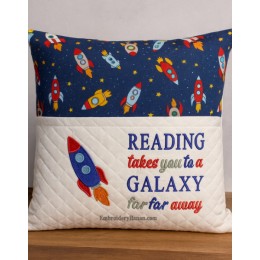 Spaceship with reading takes you reading pillow