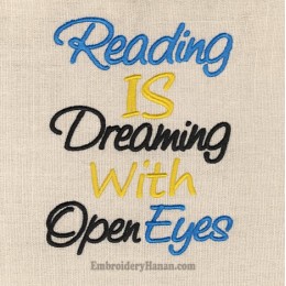 Reading is dreaming embroidery design