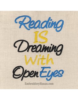 Reading is dreaming embroidery design