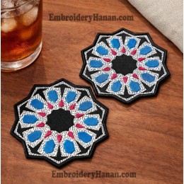 Moroccan tiles coasters in the hoop embroidery design