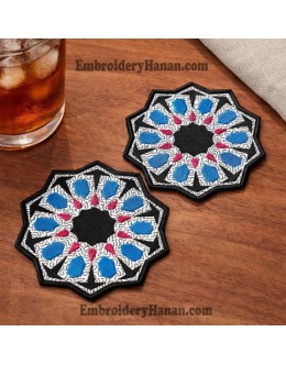 Moroccan tiles coasters in the hoop embroidery design
