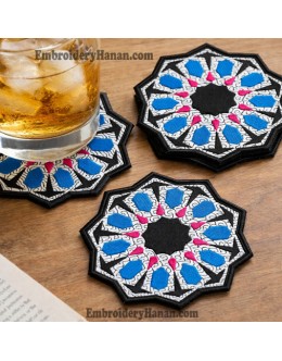 Moroccan tiles coasters in the hoop embroidery design