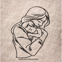 A mother with her child embroidery design