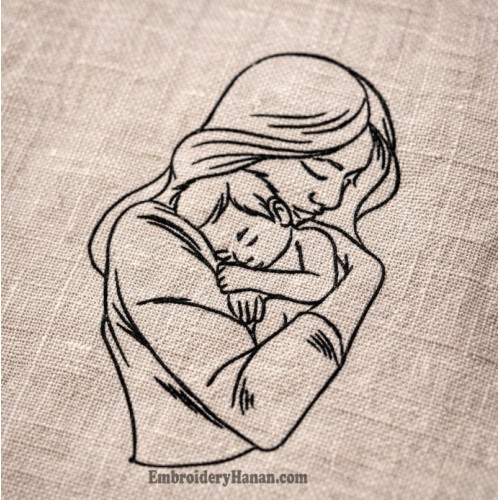 A mother with her child embroidery design