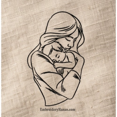 A mother with her child embroidery design
