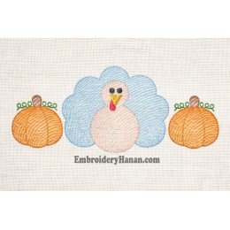 Turkey with pumpkins embroidery design
