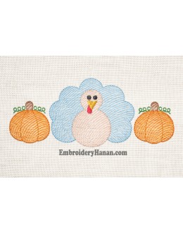 Turkey with pumpkins embroidery design