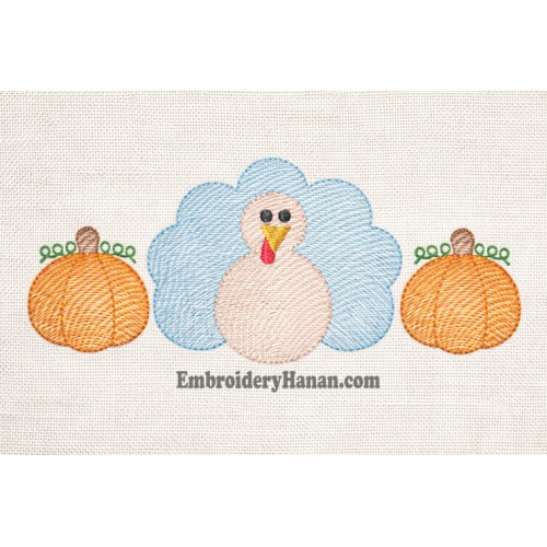 Turkey with pumpkins embroidery design