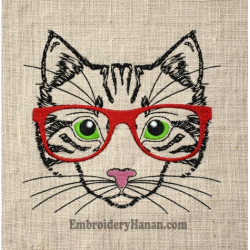 Cat with glasses embrodery design
