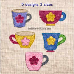 Cups with flower Set 5 embroidery designs