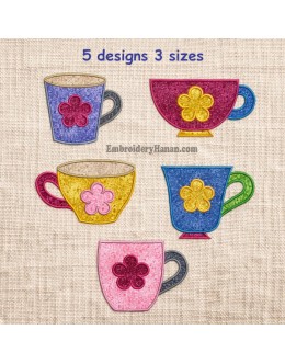 Cups with flower Set 5 embroidery designs
