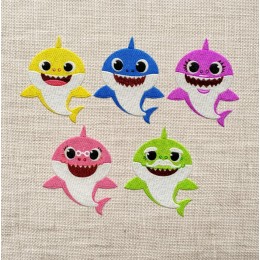 Baby shark family embroidery design