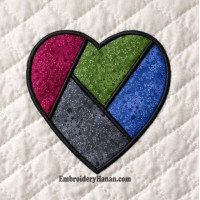 Heart divided applique embroidery design