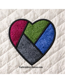 Heart divided applique embroidery design