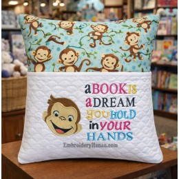 Face monkey with a book is a dream embroidery design