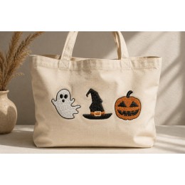 Cute Ghost Witch Hat Pumpkin Halloween Embroidery Design