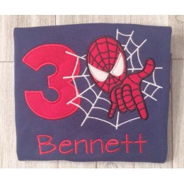 Spiderman with number 3 birthday embroidery design