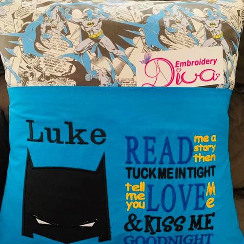 Batman Mask with read me a story reading pillow embroidery designs