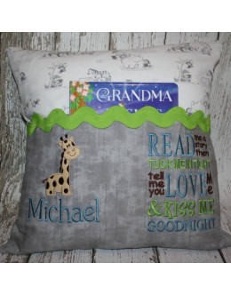 Giraffe with read me a story reading pillow embroidery designs
