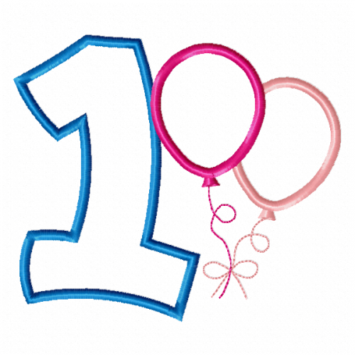 Balloon birthday number 1 embroidery design