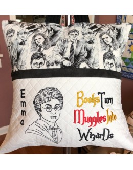 Harry Potter line with Books Turn reading pillow embroidery designs