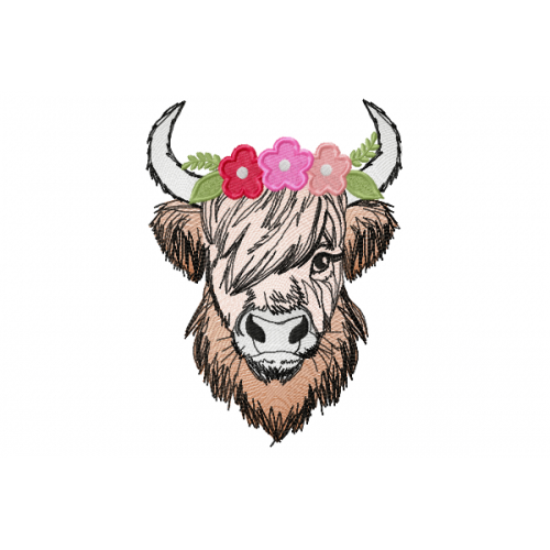 Highland Cow embroidery design
