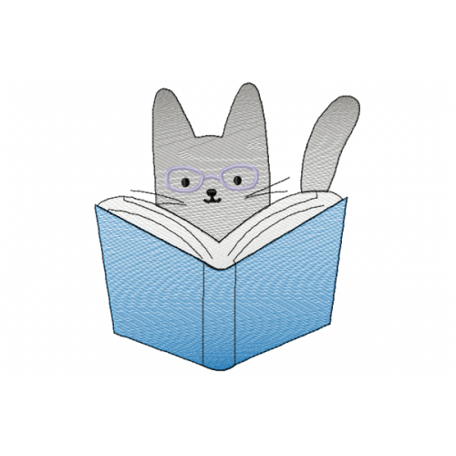 Cat read embroidery design