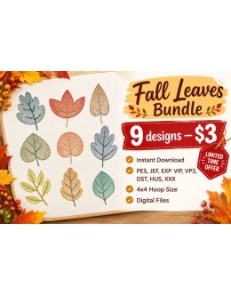 9 Fall Leaves Embroidery Designs Bundle – $5
