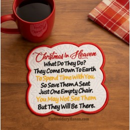 Christmas in Heaven mug rug in the hoop embroidery design