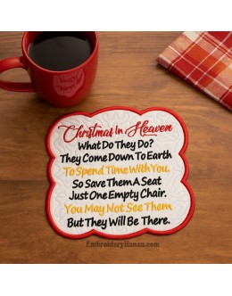Christmas in Heaven mug rug in the hoop embroidery design