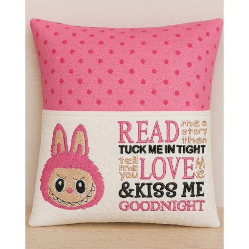 Labubu face with read me a story reading Pillow