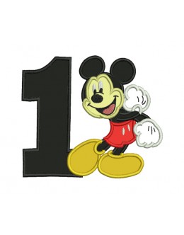 Mickey mouse birthday number 1 embroidery design