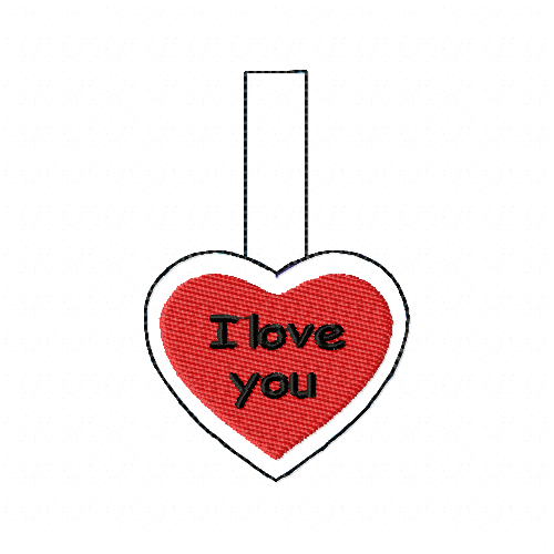 Snap Tab I love you embroidery design