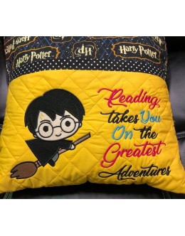 Harry potter reading takes you reading pillow embroidery designs