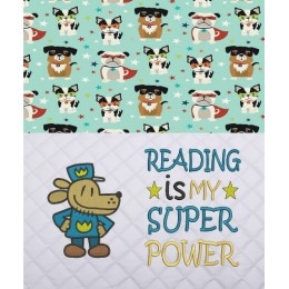 Dog Man with Reading is My Superpower reading pillow embroidery designs