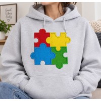 Autism Awareness Colorful Puzzle Pieces Embroidery Design