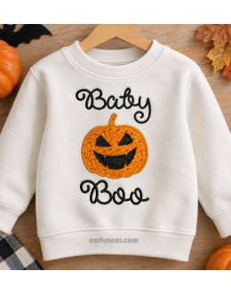 Cute Baby Boo Pumpkin Halloween Embroidery Design 3 sizes