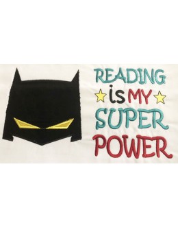 Batman face with Reading is My Superpower reading pillow embroidery designs