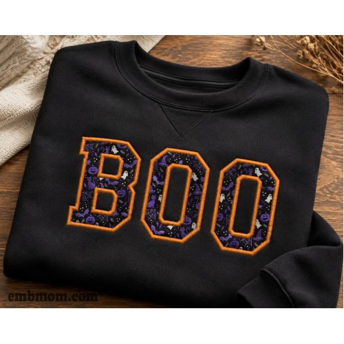 Cute Boo Halloween Applique Embroidery Design 3 Sizes