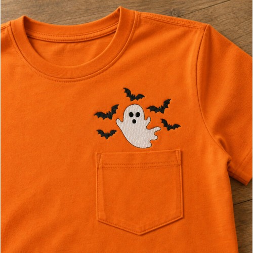 Halloween Ghost and Bats Embroidery Design
