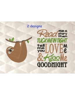 Sloth embroidery with read me Reading Pillow
