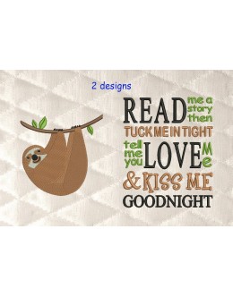 Sloth embroidery with read me a story Reading Pillow